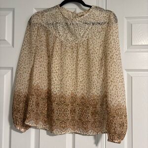 Good Hart Chic Floral Women's Blouse in Cream and Brown